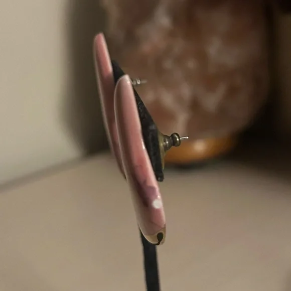 Unique Vintage Gold & Pink Stone Drop Earrings - Picture 4 of 4